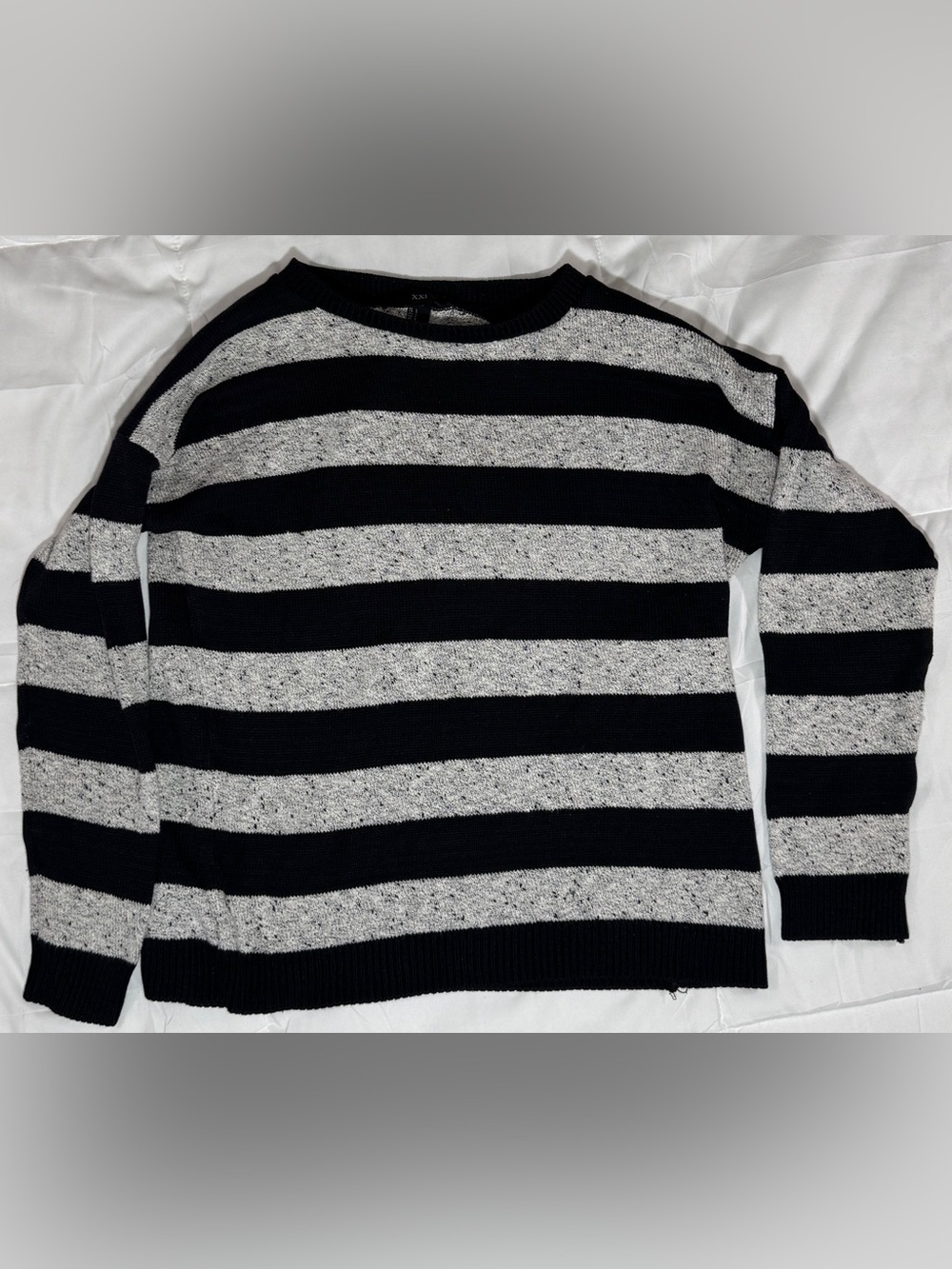 Black and White/Gray Striped Crewneck Sweater